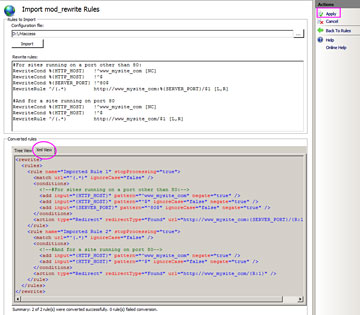 Результат импорта в URL Rewrite IIS 7&nbsp;Manager