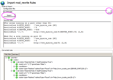 Выбор объекта импорта в URL Rewrite IIS 7&nbsp;Manager